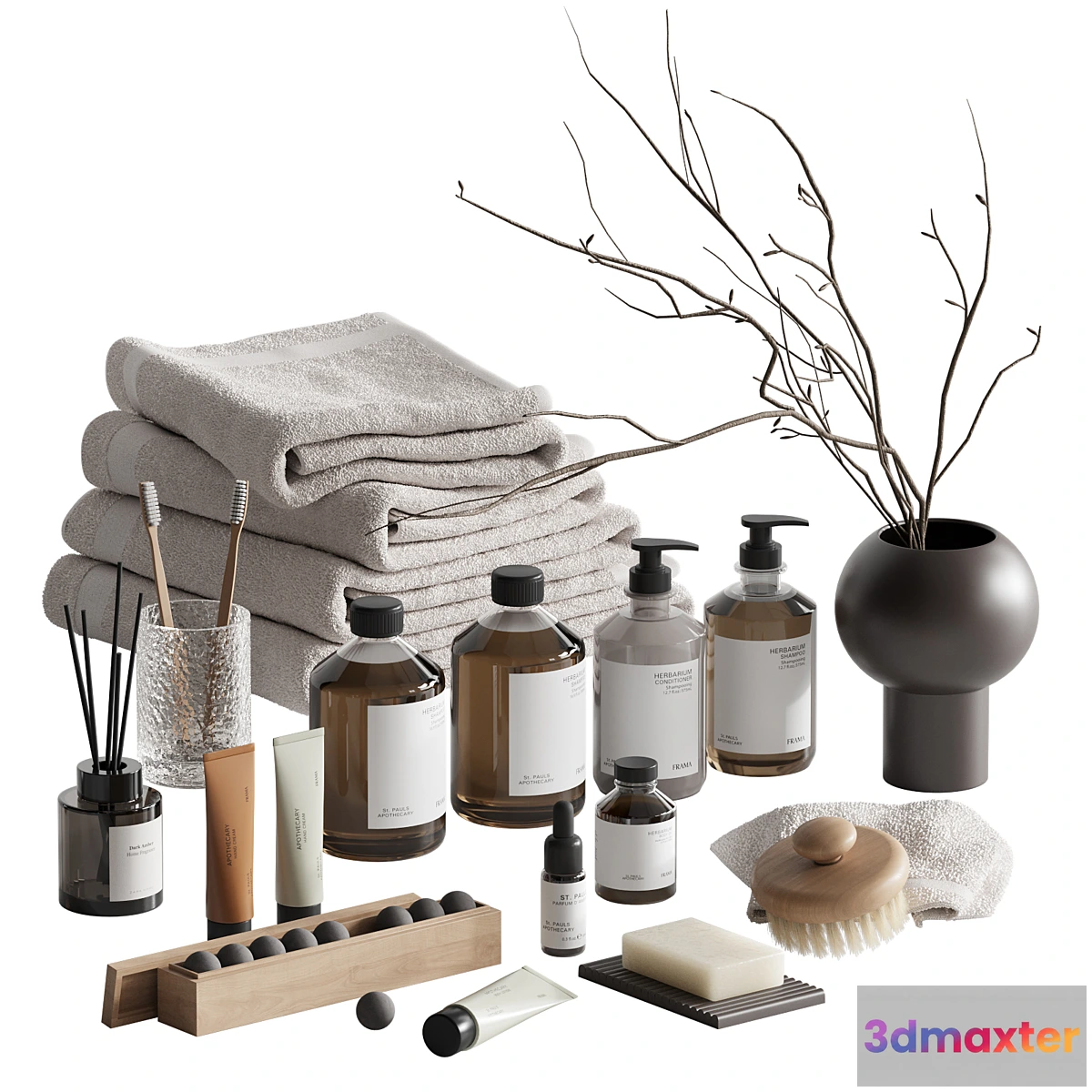 1409034 - Bathroom accessories set with branch 3D Max