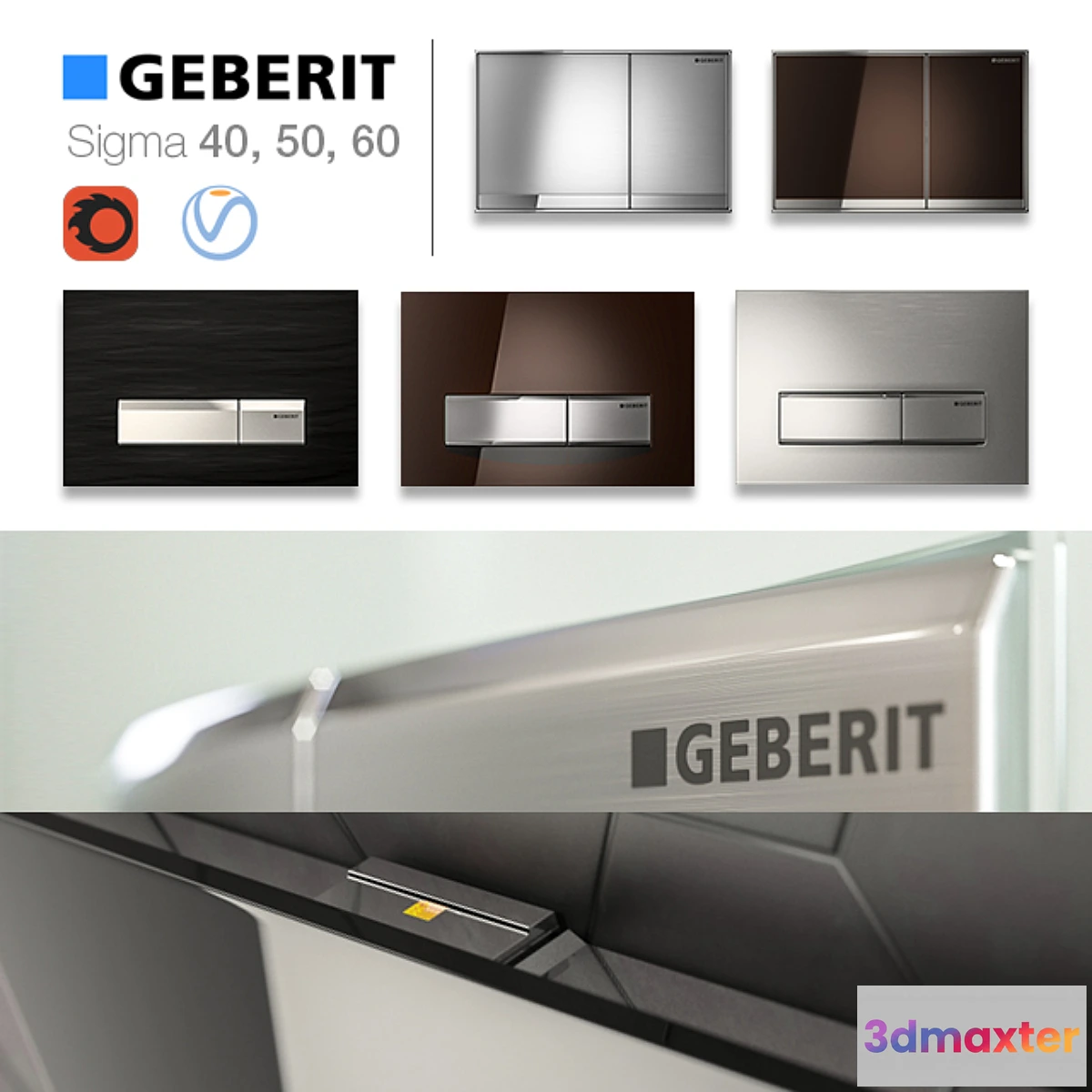 1412124 - GEBERIT flush buttons 40 50 60 3D Max