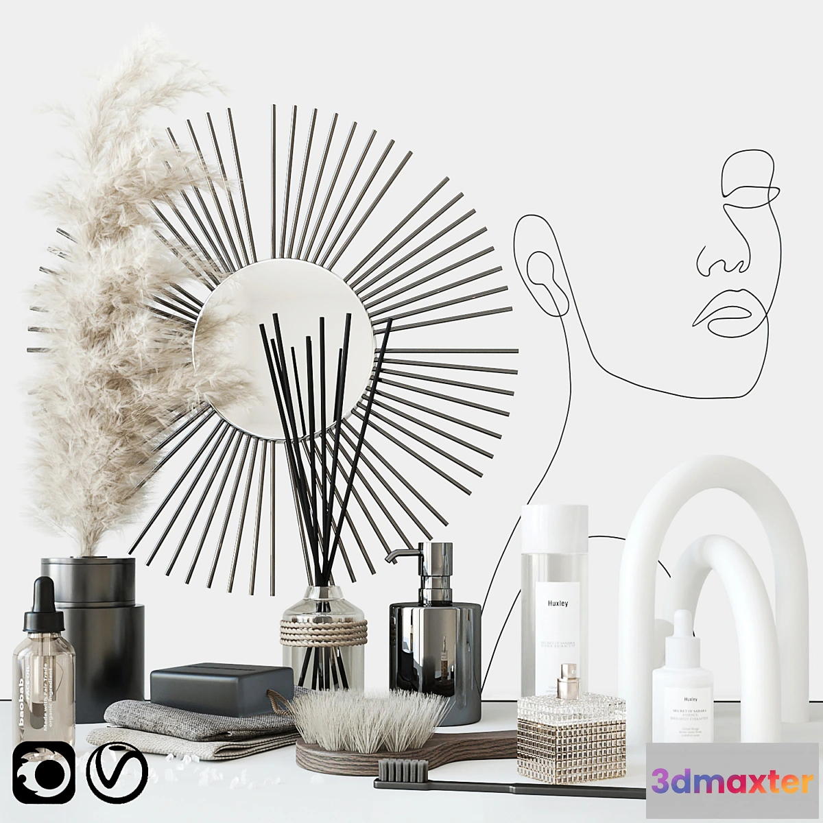 1420184 - Bathroom set with face sculpture 3D Max