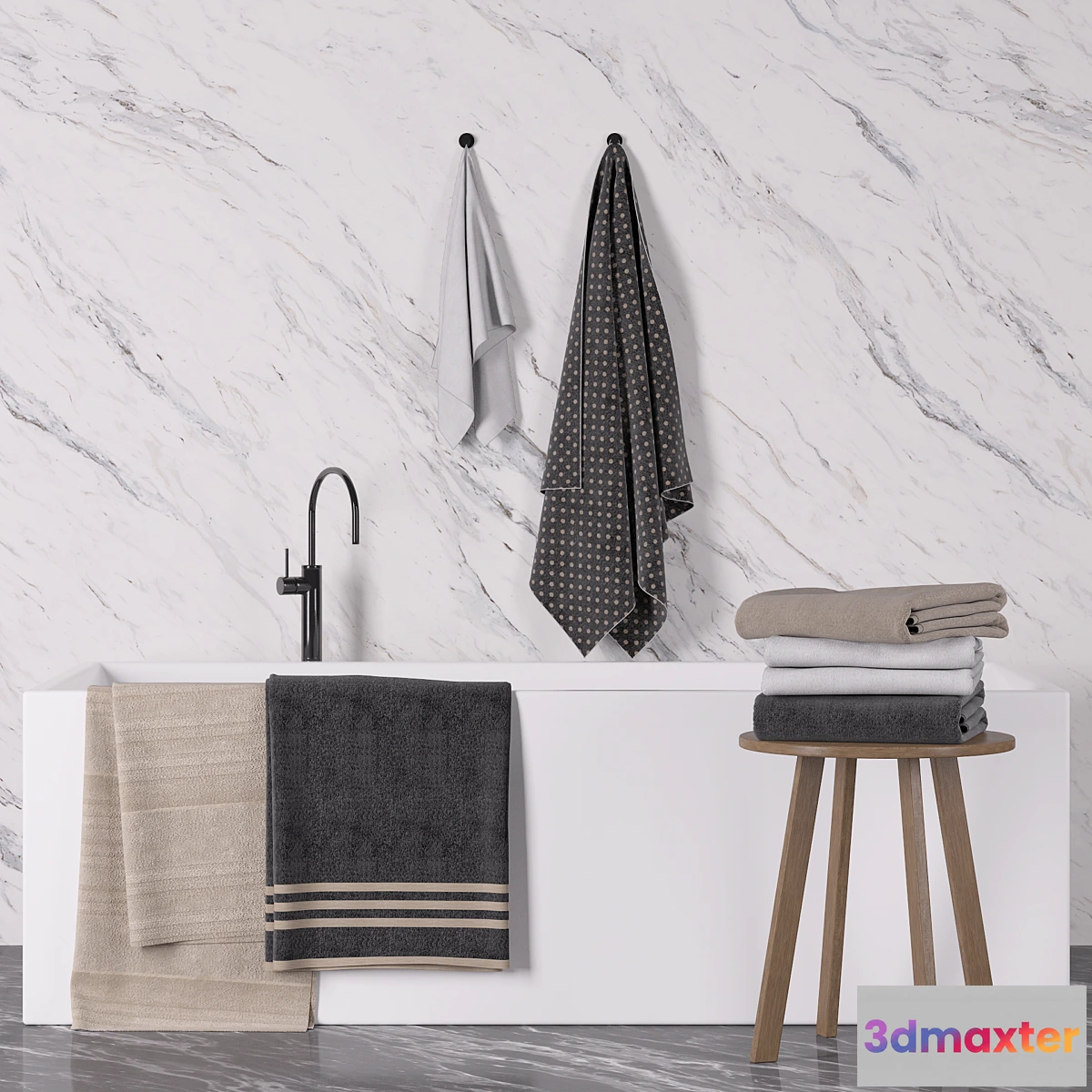 1434914 - Bathroom towel set + bathtub 3D Max