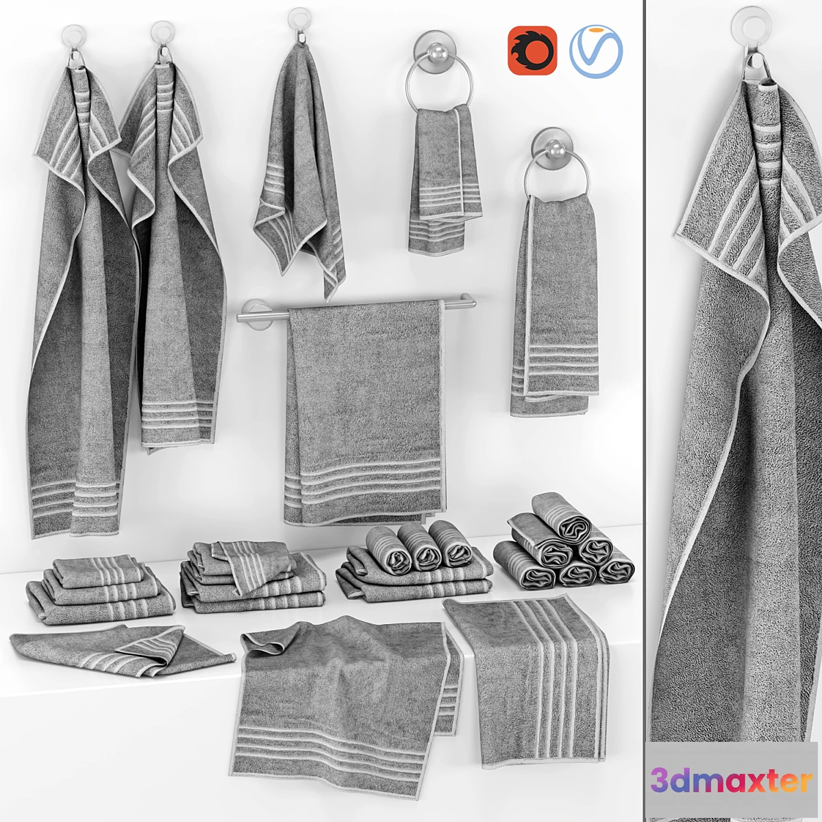 1444910 - set of gray towels 3D Max