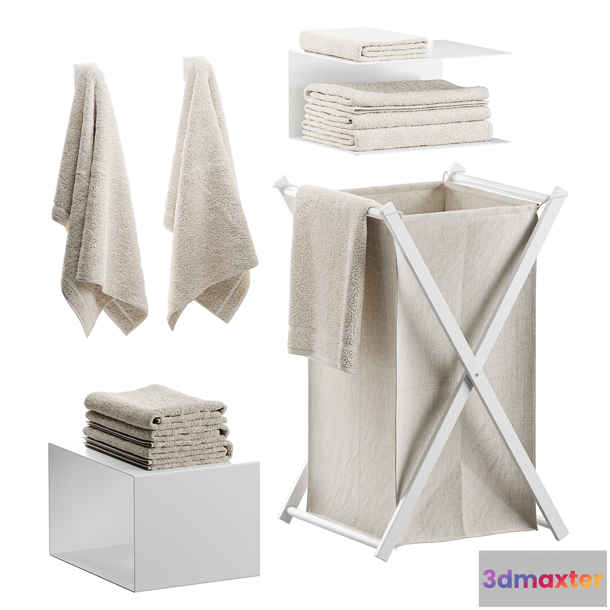 1461652 - Bathroom set with laundry basket 3D Max