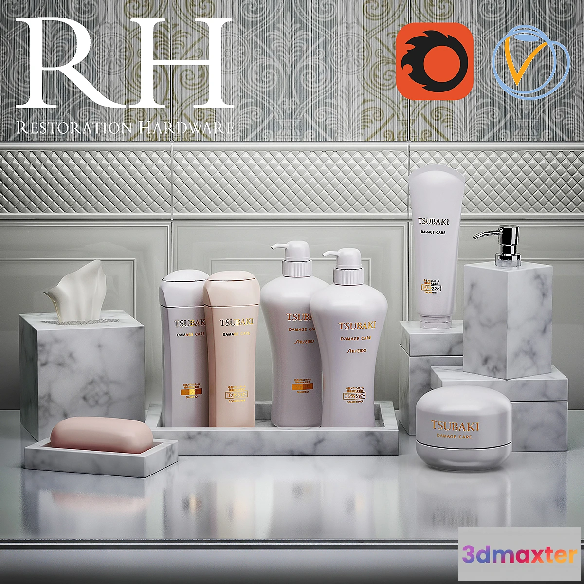 635255 - Set for Restoration Hardware bathroom with shampoos and plates - No.2