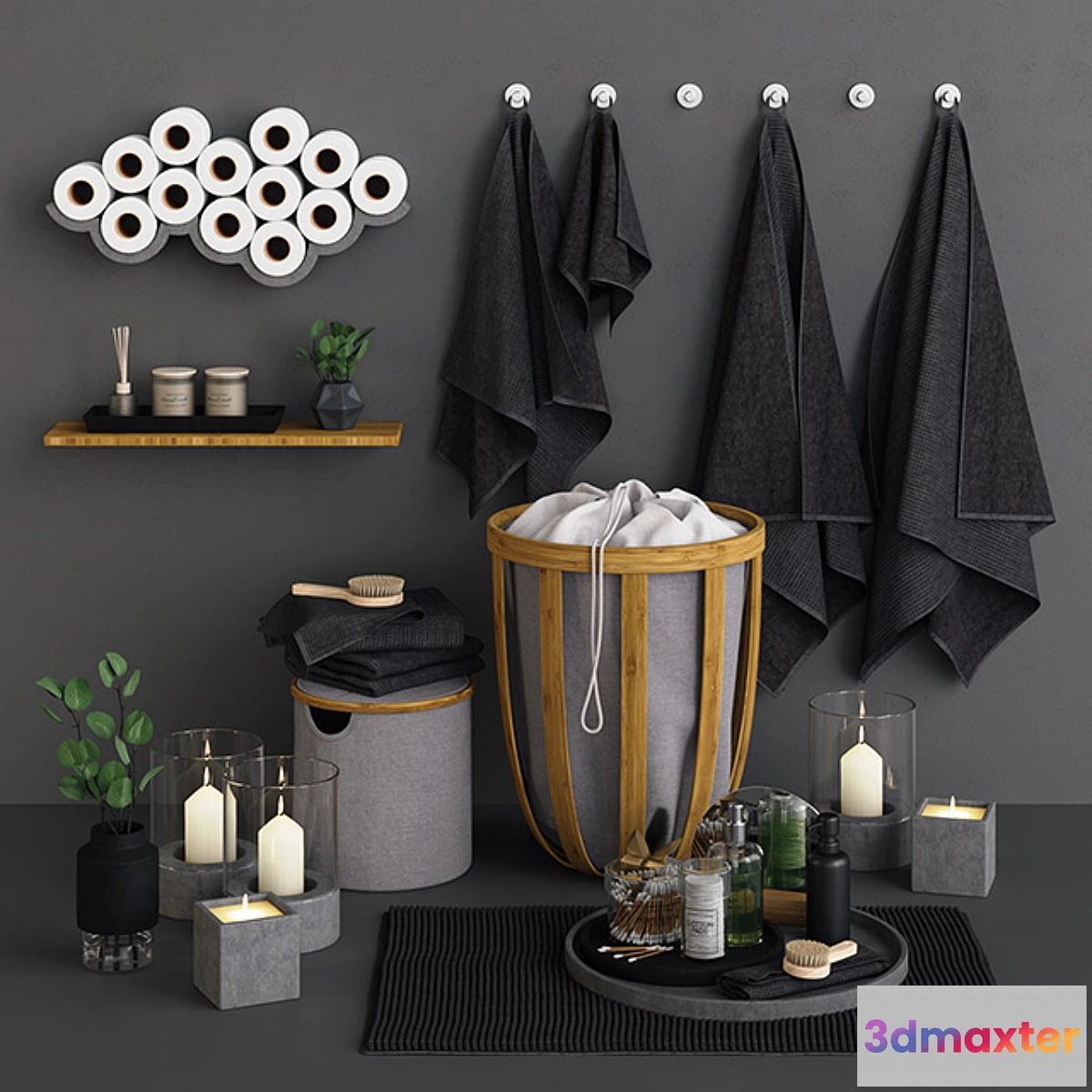 653313 - Bamboo & Concrete Bathroom Set