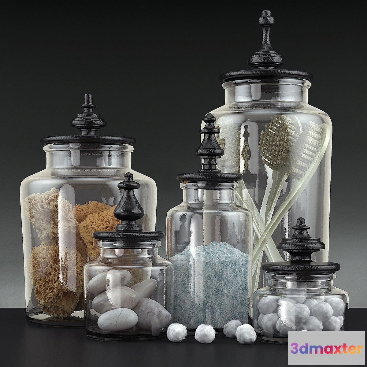 665843 - Bathroom decoration jars set