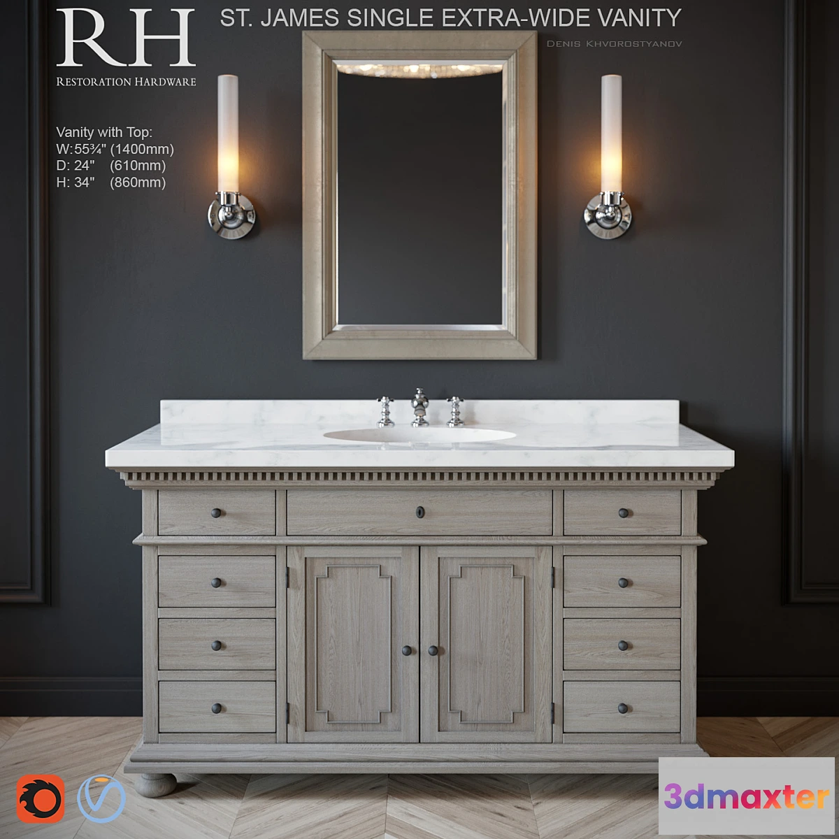 1285342 - St.James single extra-wide vanity 3D Max