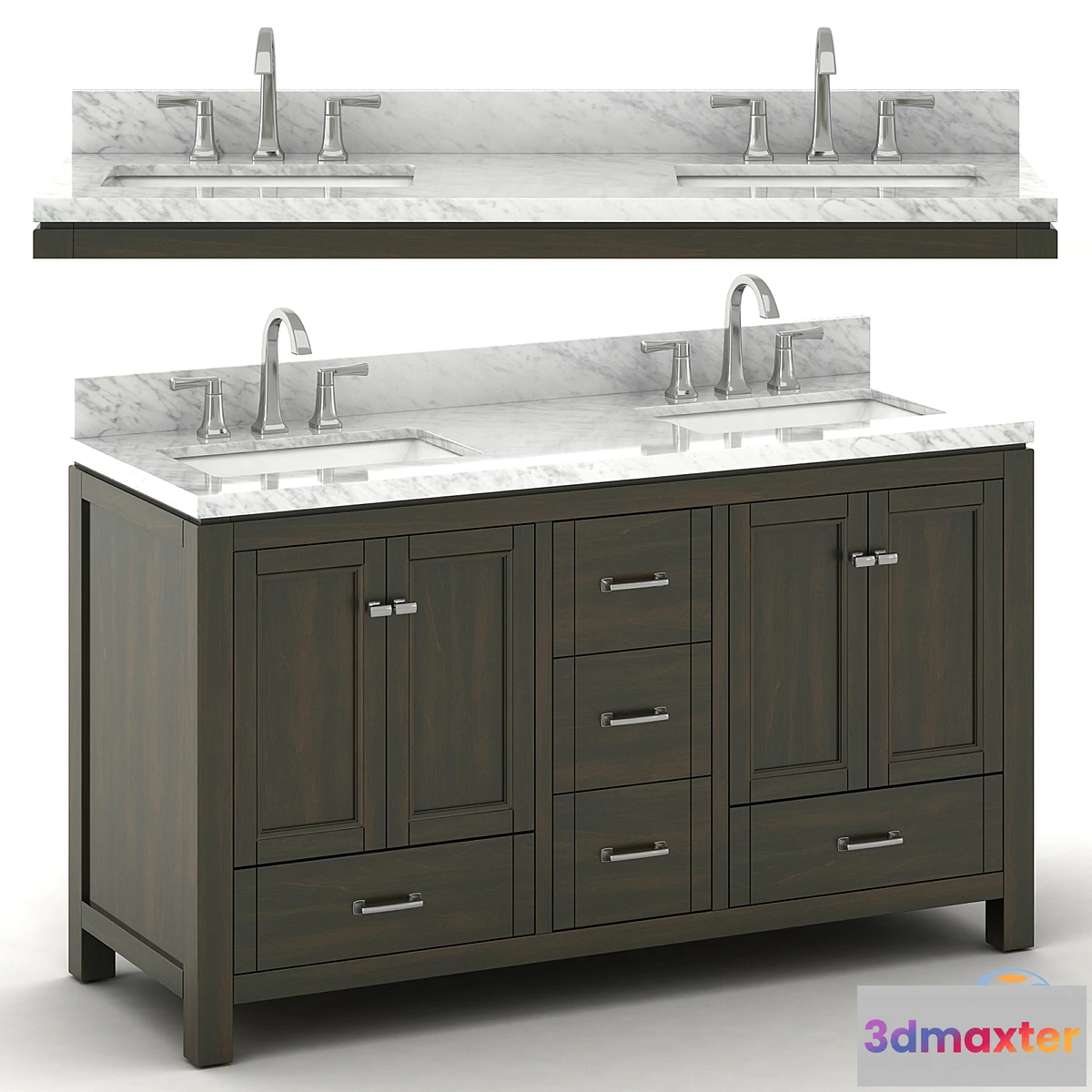 1312476 - Double sink wooden vanity with Carrara marble top 3D Max