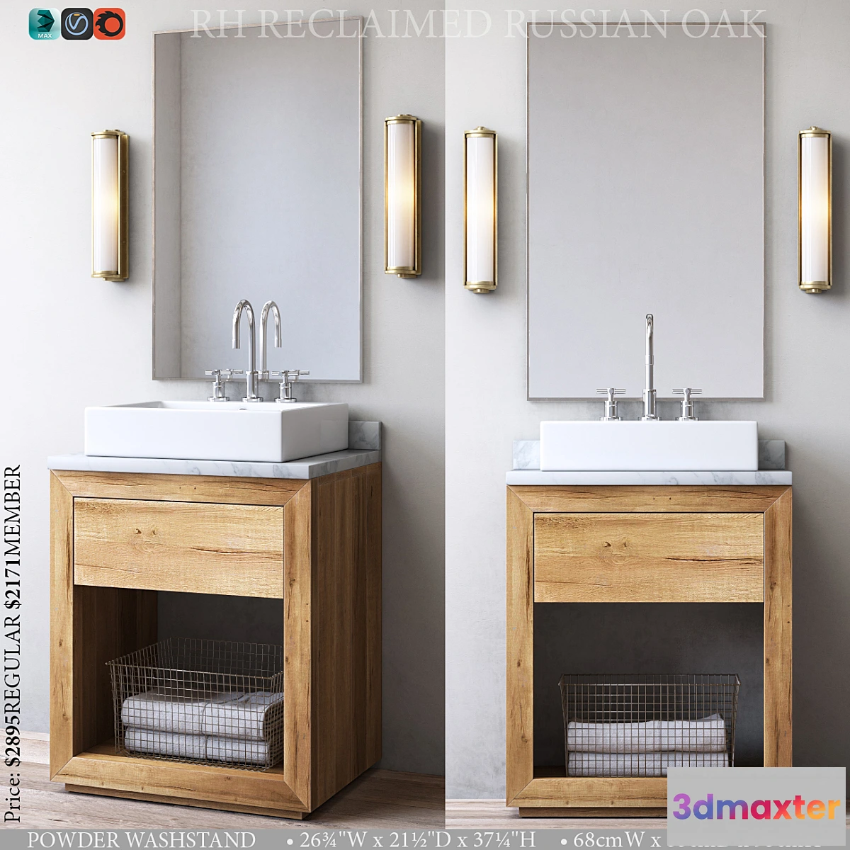 1444740 - RECLAIMED RUSSIAN OAK POWDER WASHSTAND 3D Max