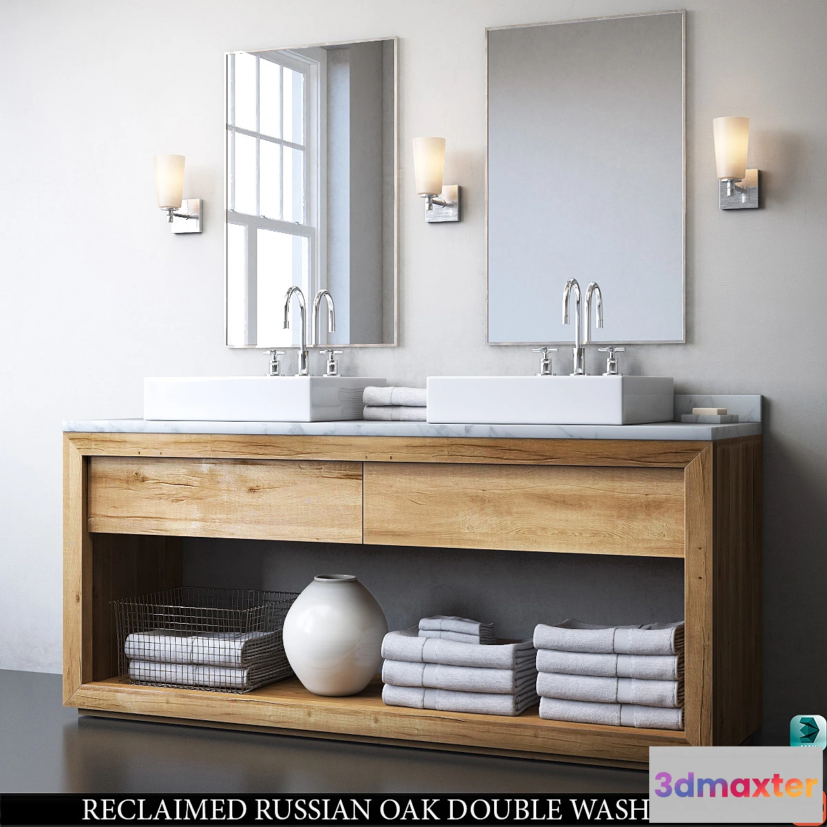1447042 - RECLAIMED RUSSIAN OAK DOUBLE WASHSTAND 3D Max
