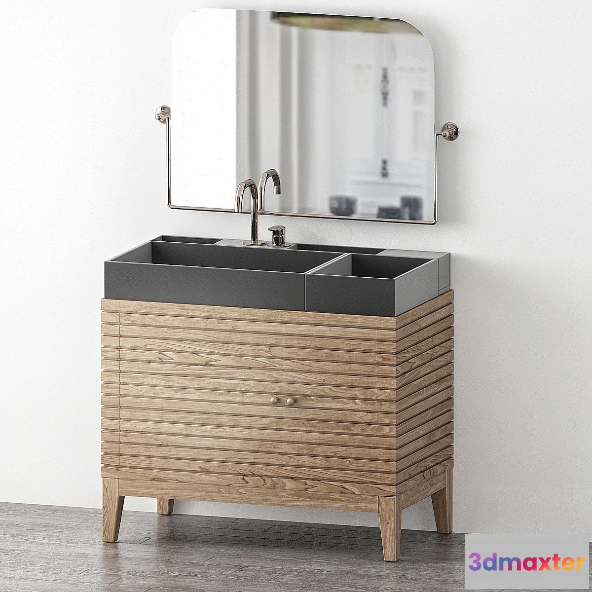 1477576 - Linear Single Whitewashed Walnut Bathroom Vanity Set 3D Max