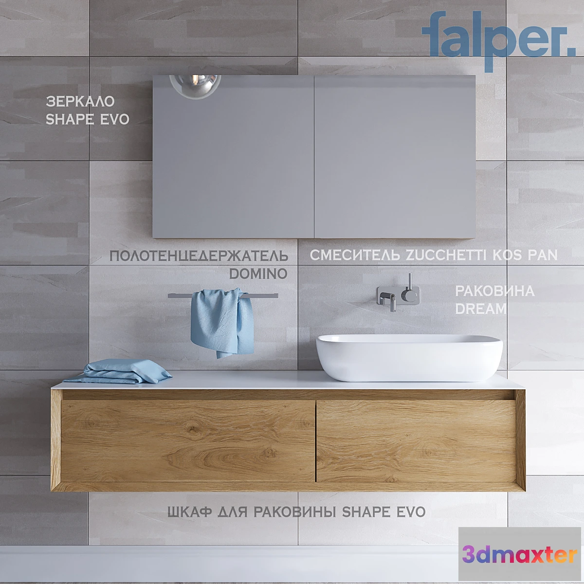 671331 - Furniture washbasin SHAPE EVO (width 1530 mm) + mixer Zucchetti Kos Pan