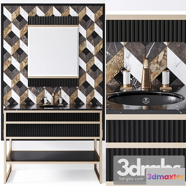 911224 - Oasis academy noir marquinia brass console