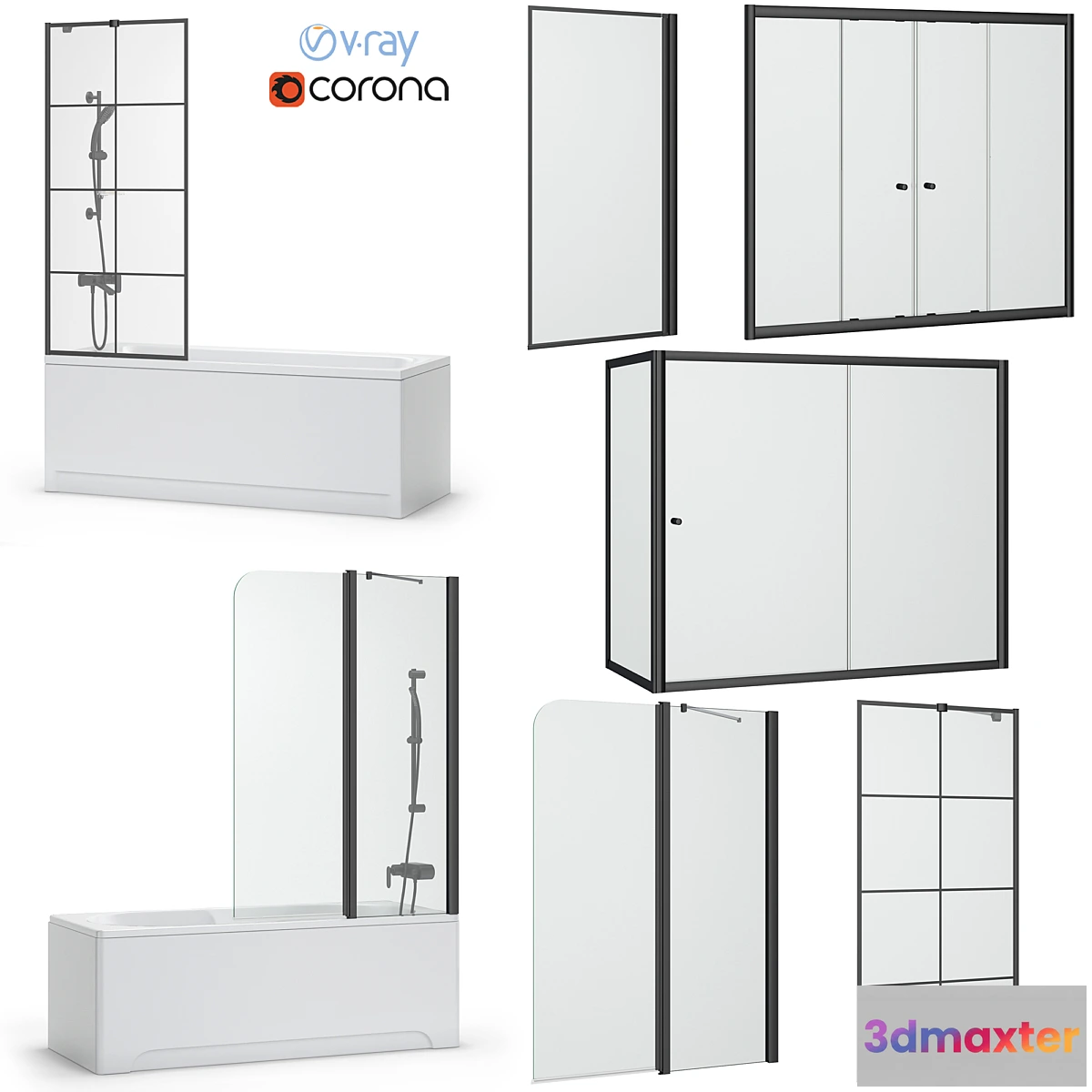 1306728 - Bath screens and bathtubs Radaway and Ravak set 134 3D Max