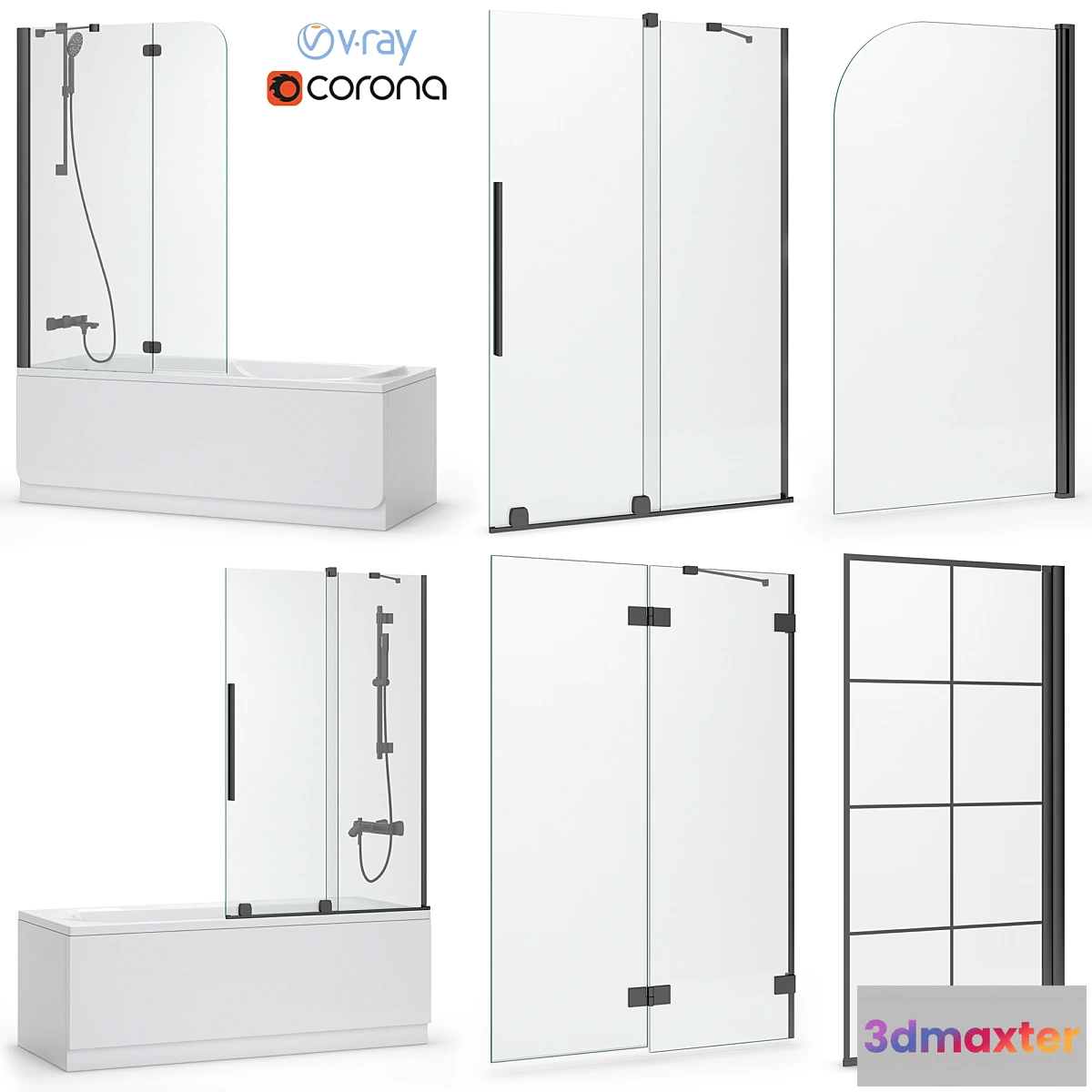 1434584 - Bath screens and bathtubs Radaway and Ravak set 119 3D Max