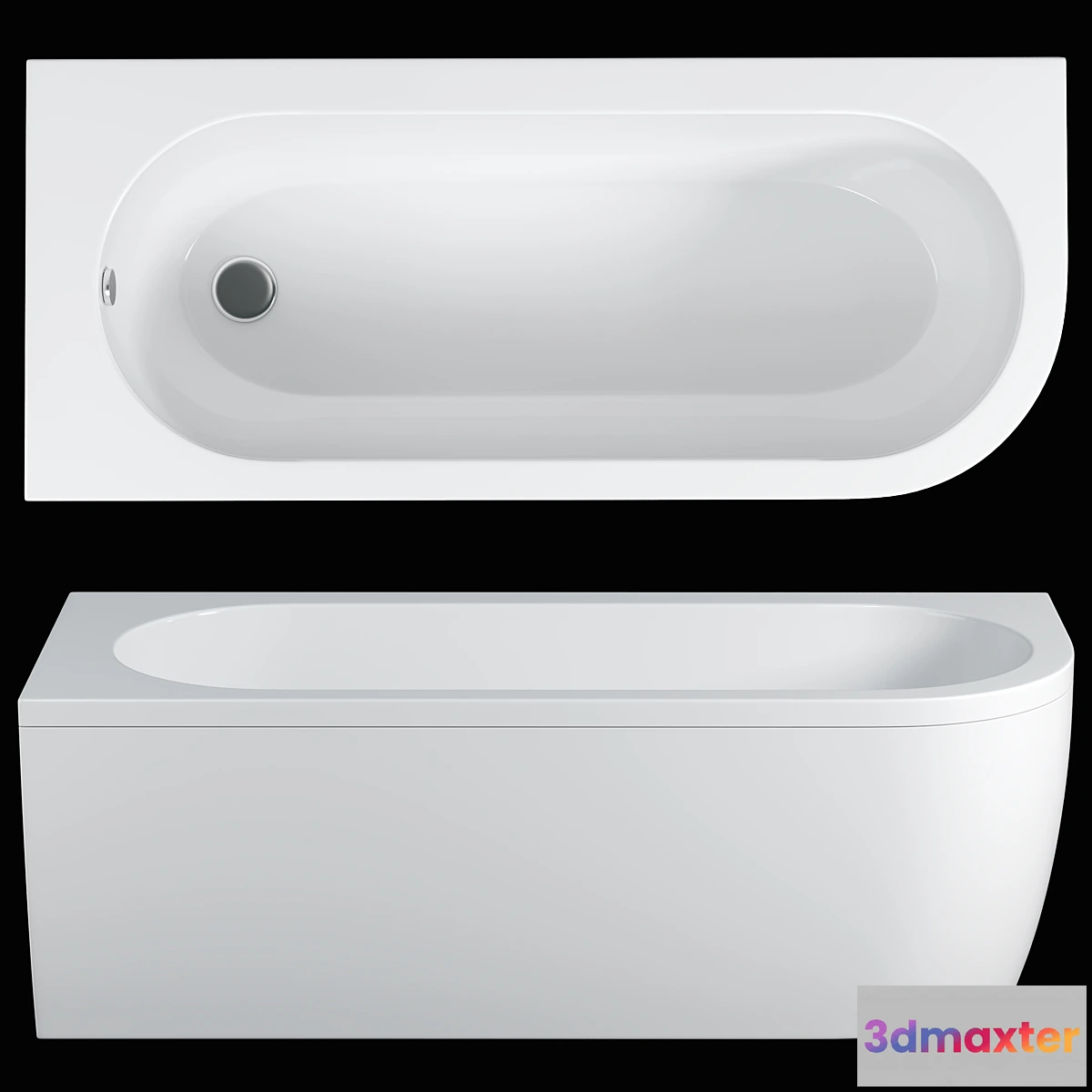 1469258 - J-Shaped 1700mm Single Ended Bath + Curved Panel 3D Max