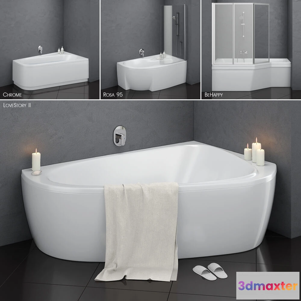 1587802 - bathroom - Set of asymmetric baths Ravak set 14 3D Max