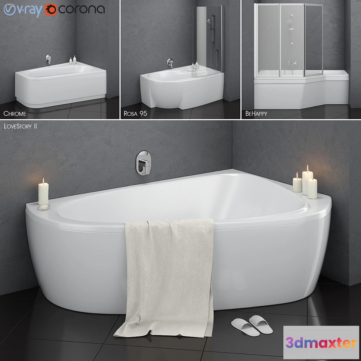 824360 - Set of asymmetric baths Ravak set 14 (LoveStory II Chrome Rosa 95 BeHappy) - No.3