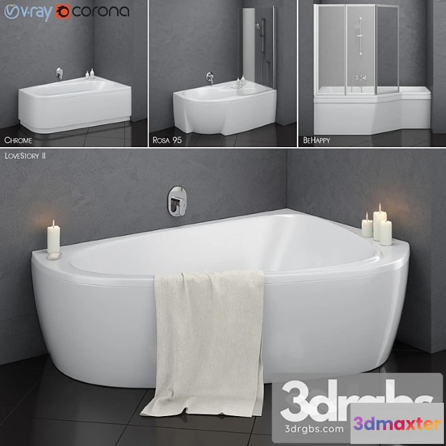 911848 - Set of Asymmetric Baths Ravak Set 14 Lovestory ii Chrome Rosa 95 Behappy