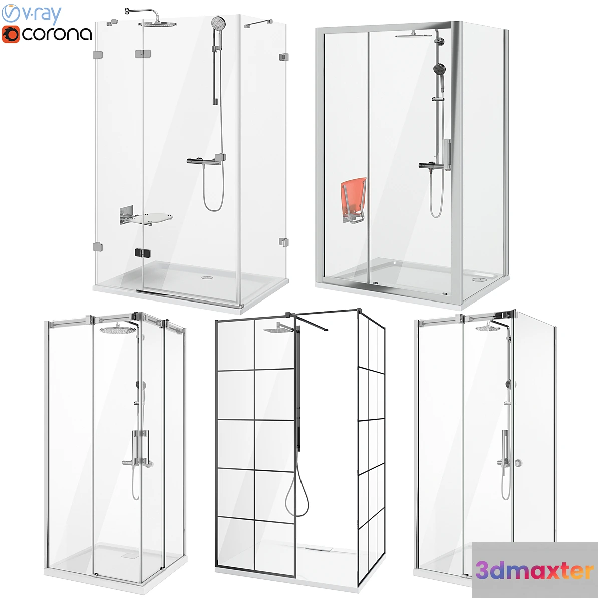 1299062 - Set of shower cabins Ravak and Radaway set 89 3D Max