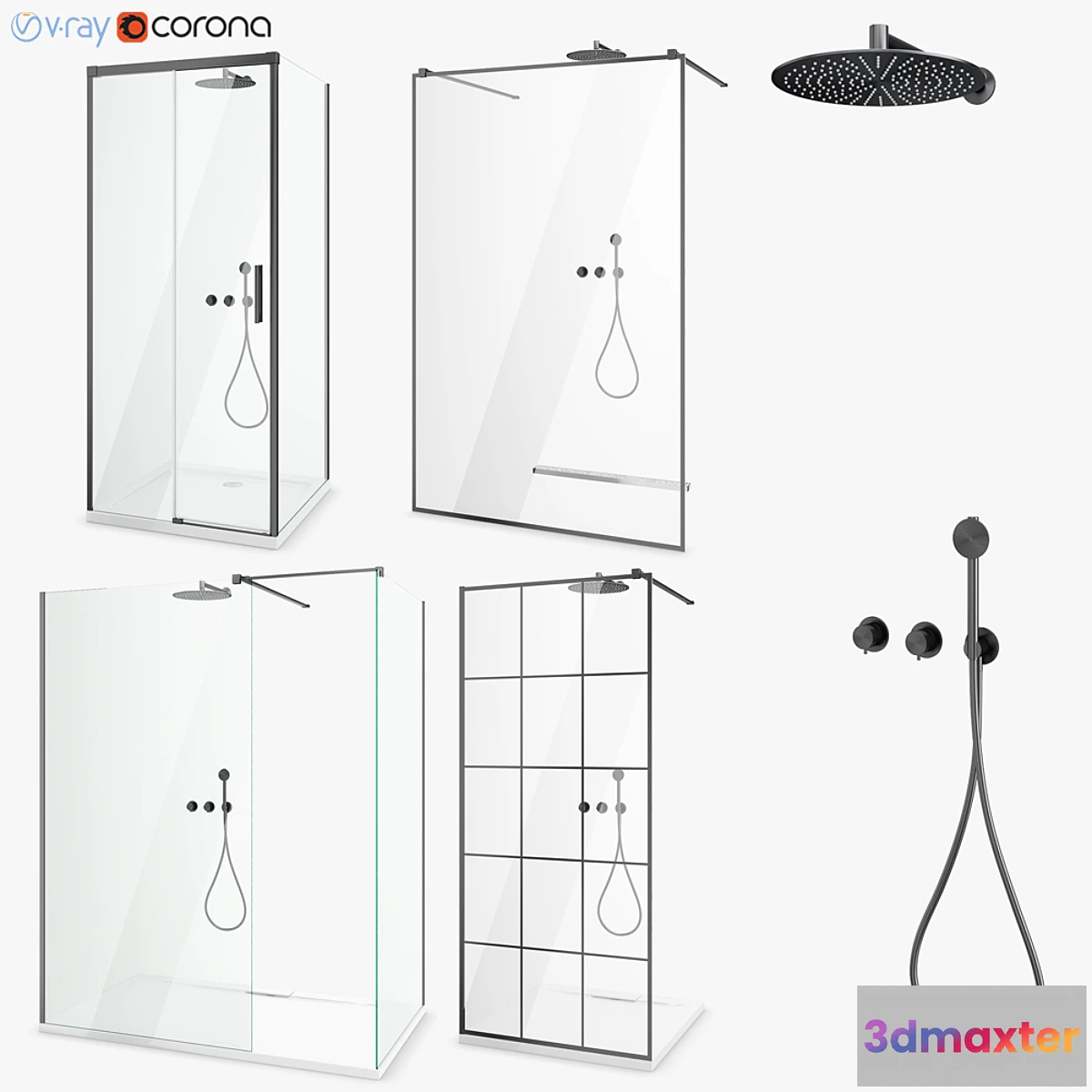 1308532 - Set of shower cabins Radaway set 47 3D Max