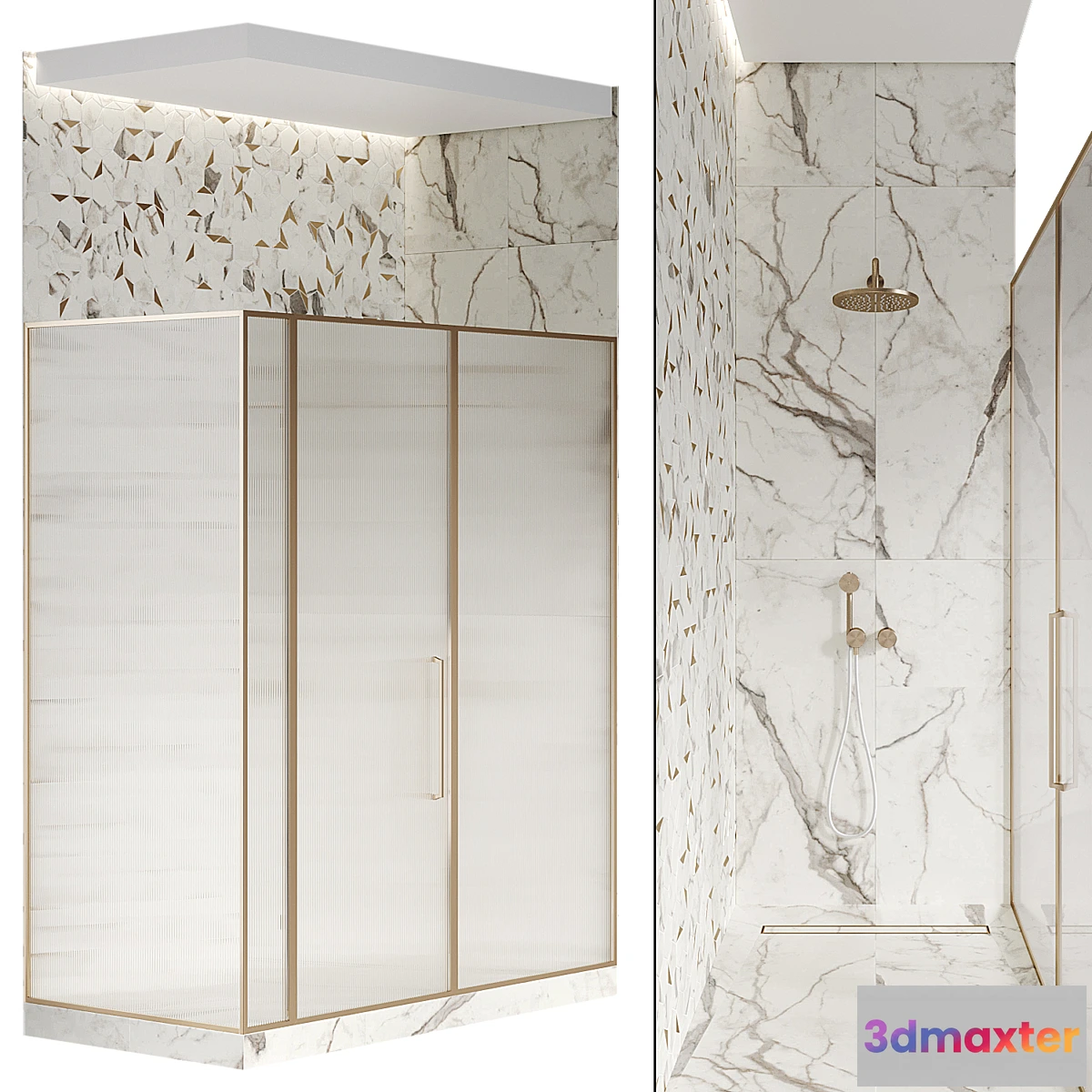 1308648 - Shower enclosure with grooved glass 3D Max