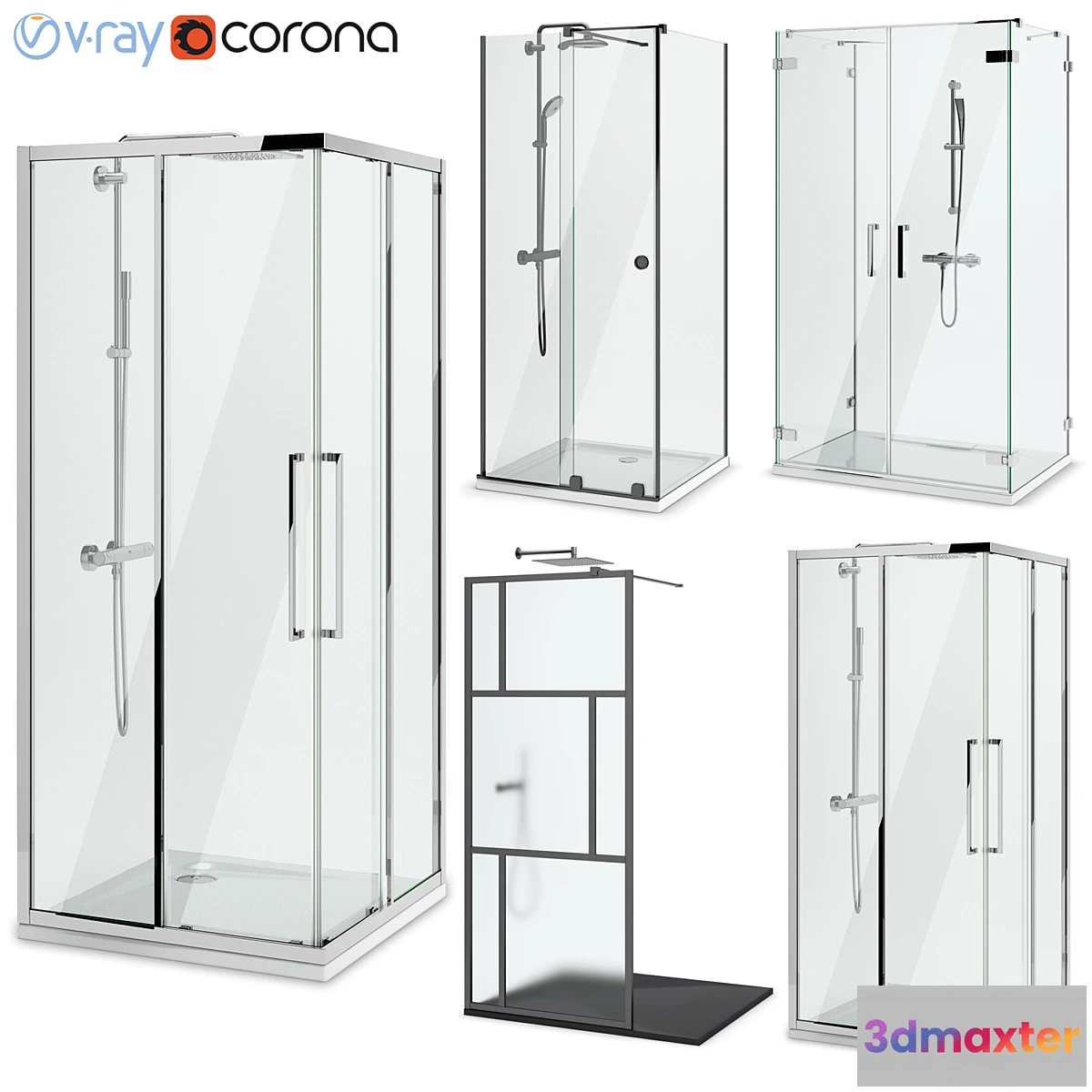 1330857 - Showers Radaway West One Bathrooms and Ideal set 125 3D Max