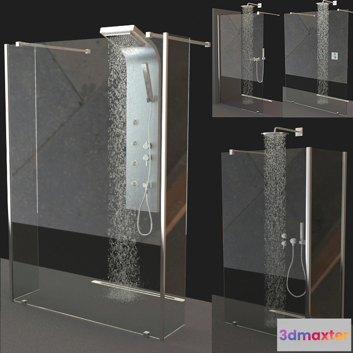 1340184 - Set of shower cabins Ravak Walk-In + Mixers 3D Max