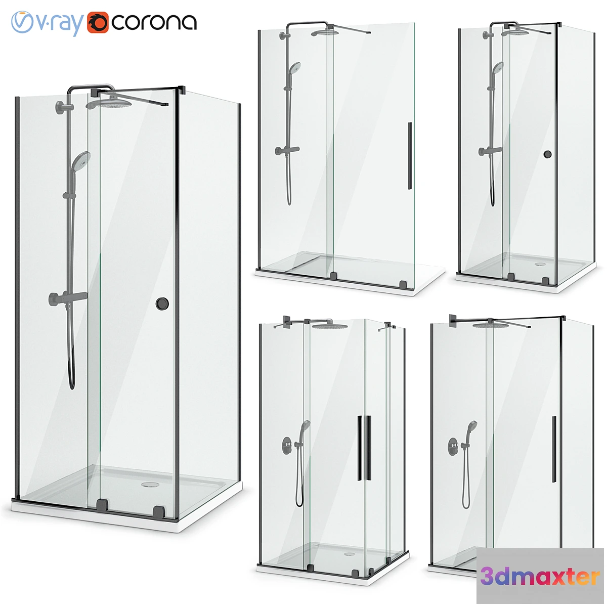 1344627 - Shower enclosures Radaway  Furo black set 114 3D Max