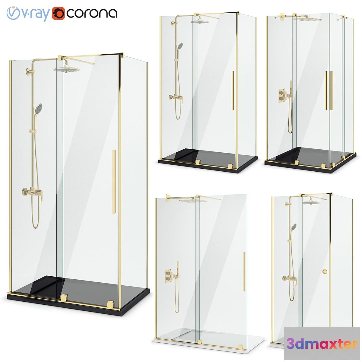 1345491 - Shower enclosures Radaway  Furo gold set 115 3D Max