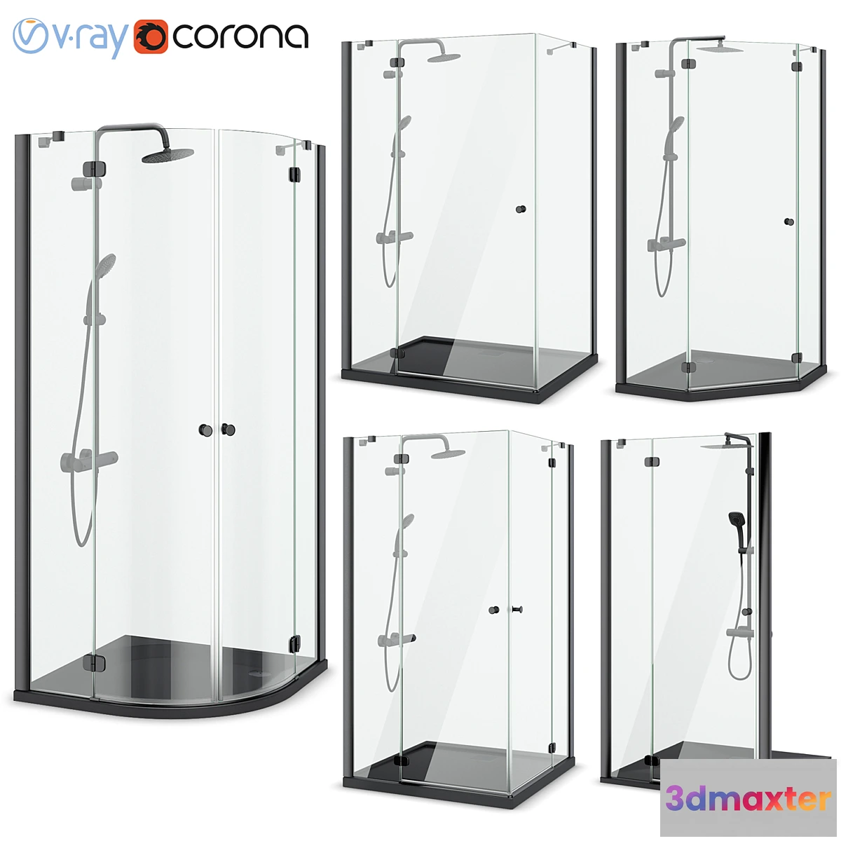 1347308 - Shower enclosures Radaway  Torrenta black 3D Max