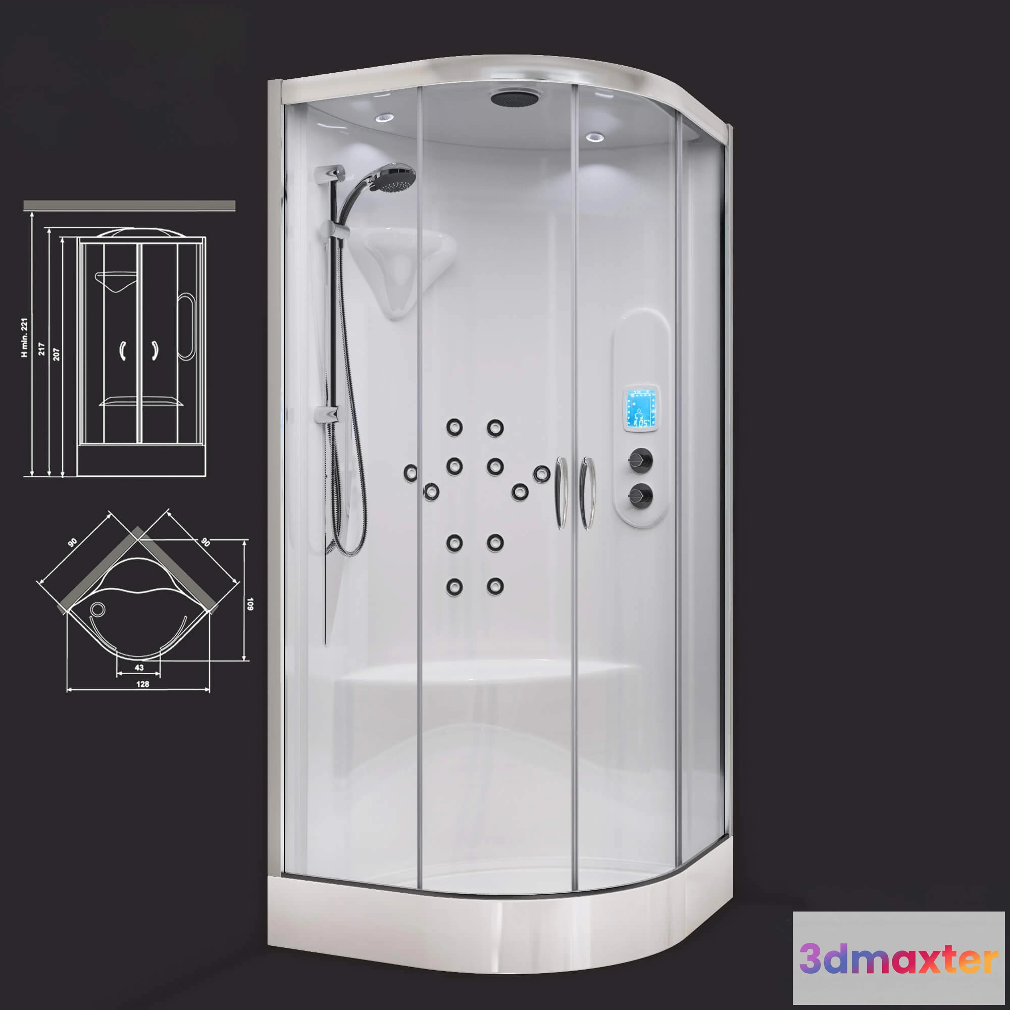 1588830 - bathroom - Shower cubicle with hydromassage Hafro New Bi-Size 3D Max