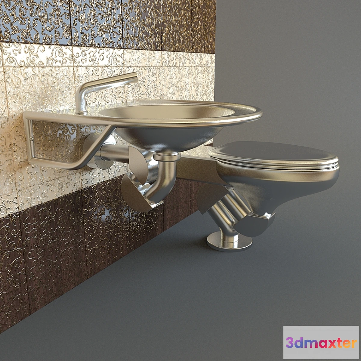 1267025 - Metaal Basin & Toilet 3D Max