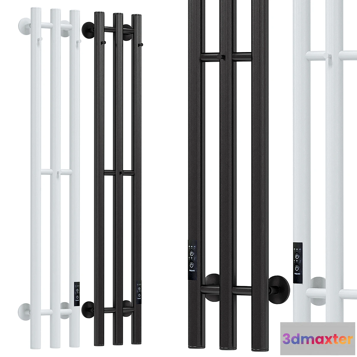1320706 - Electric heated towel rail Margroid Inaro 120×12 R with hooks matte black 3D Max