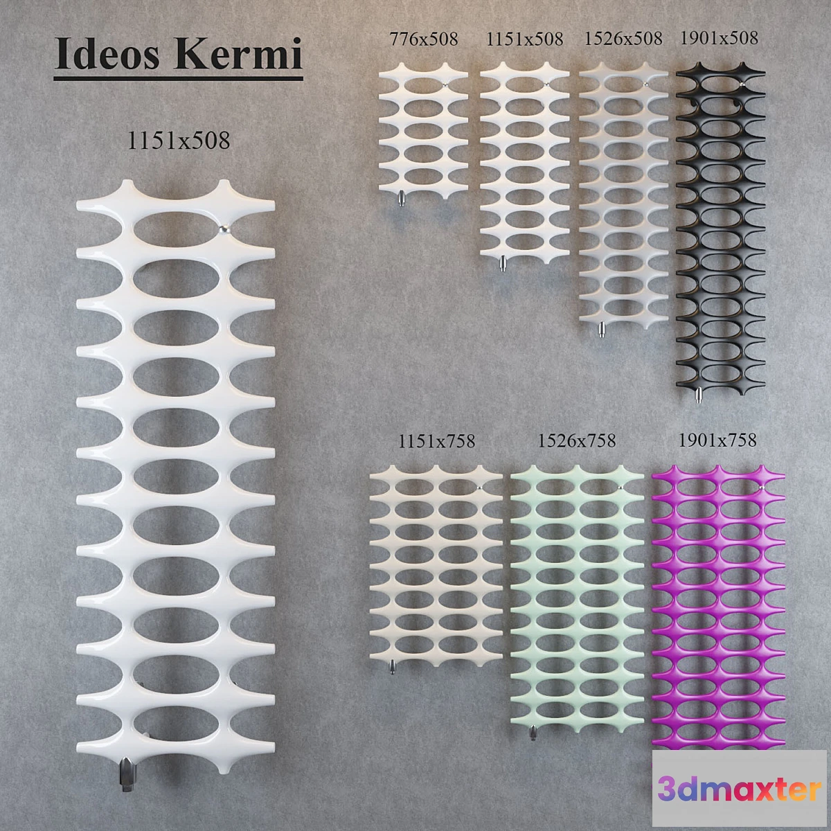1348202 - Water heated towel rail Ideos Kermi 3D Max
