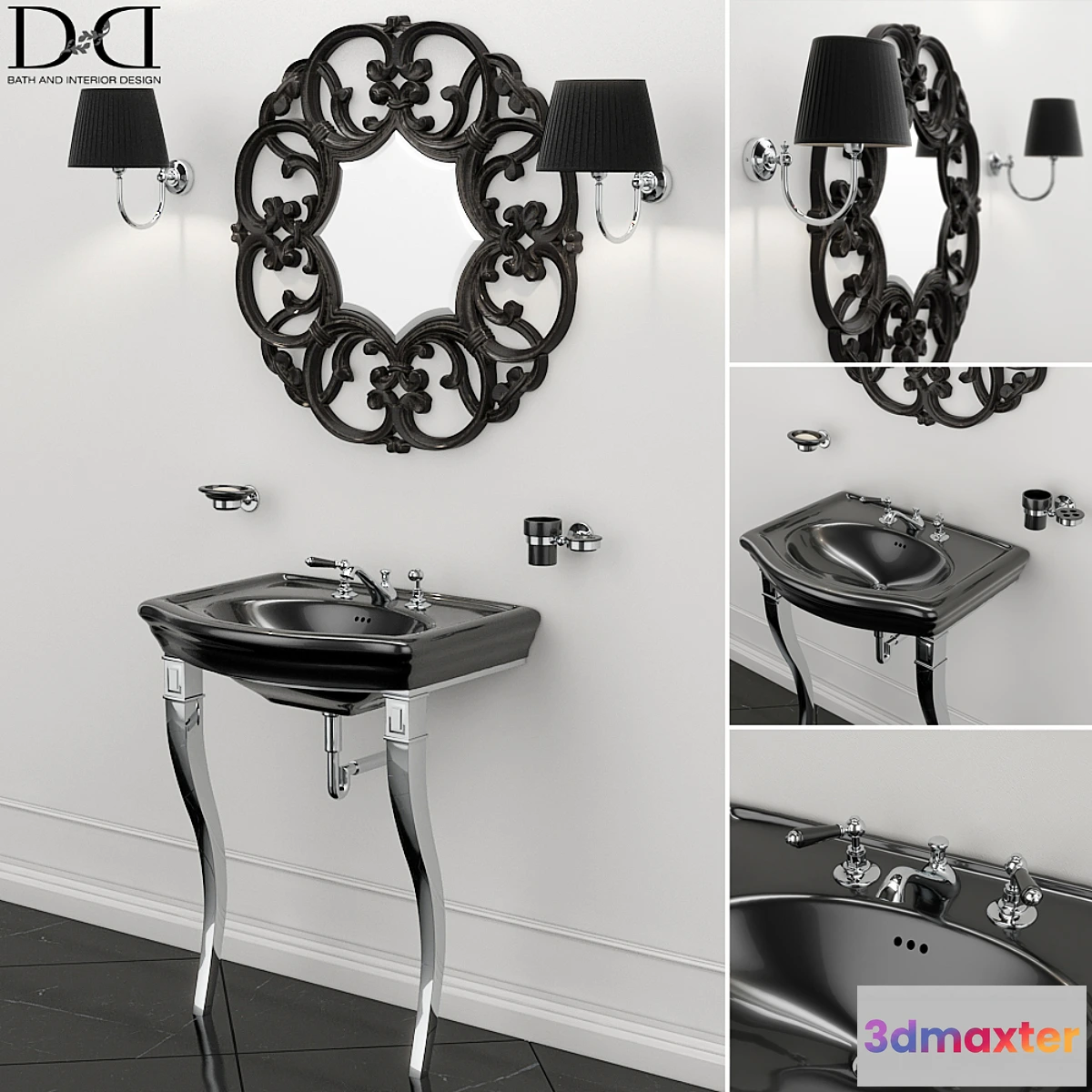 1316037 - Sink NEW ETOILE (MARLENE CONSOLE) and Mirror BLACK AMELIE Devon Devon 3D Max