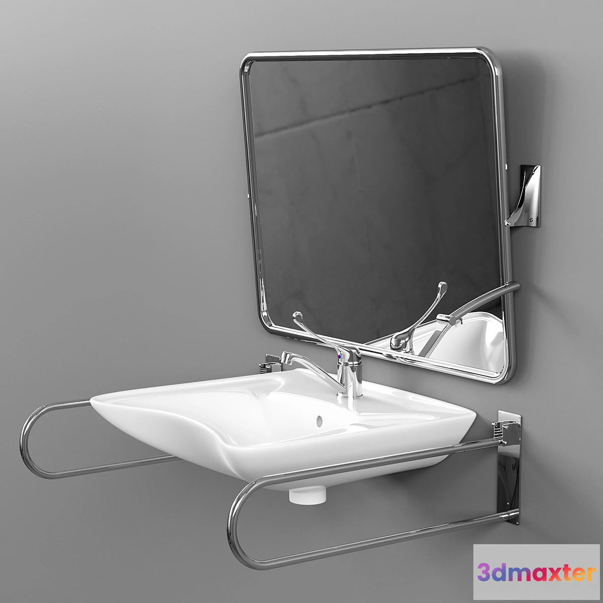 1356133 - Sink with mirror and handrails 3D Max