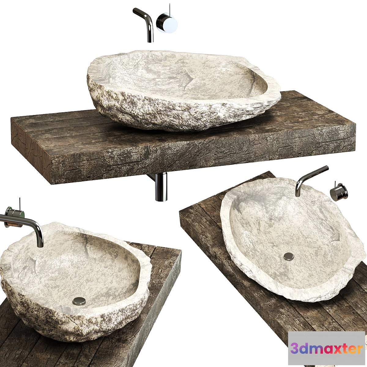1397394 - Stone sink on a log countertop 3D Max