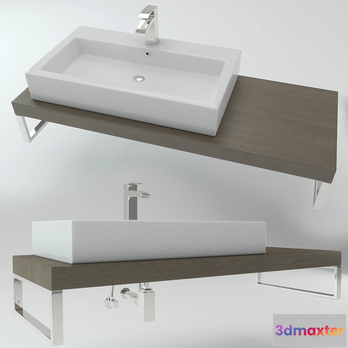 1476560 - Washbasin on the wooden plate 3D Max