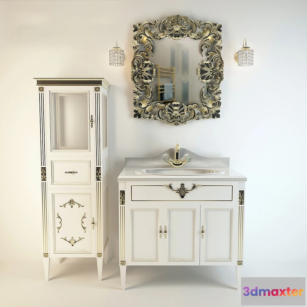 1590058 - bathroom - Washbasin set with mirror 3D Max