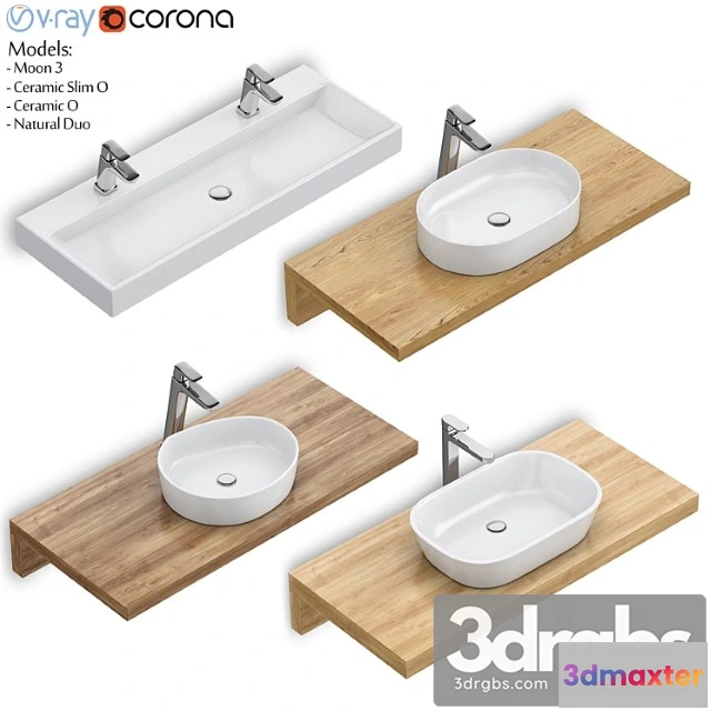 913858 - Ravak Set 61 Washbasin Set Moon 3 Ceramic Slim O Ceramic O Natural Duo