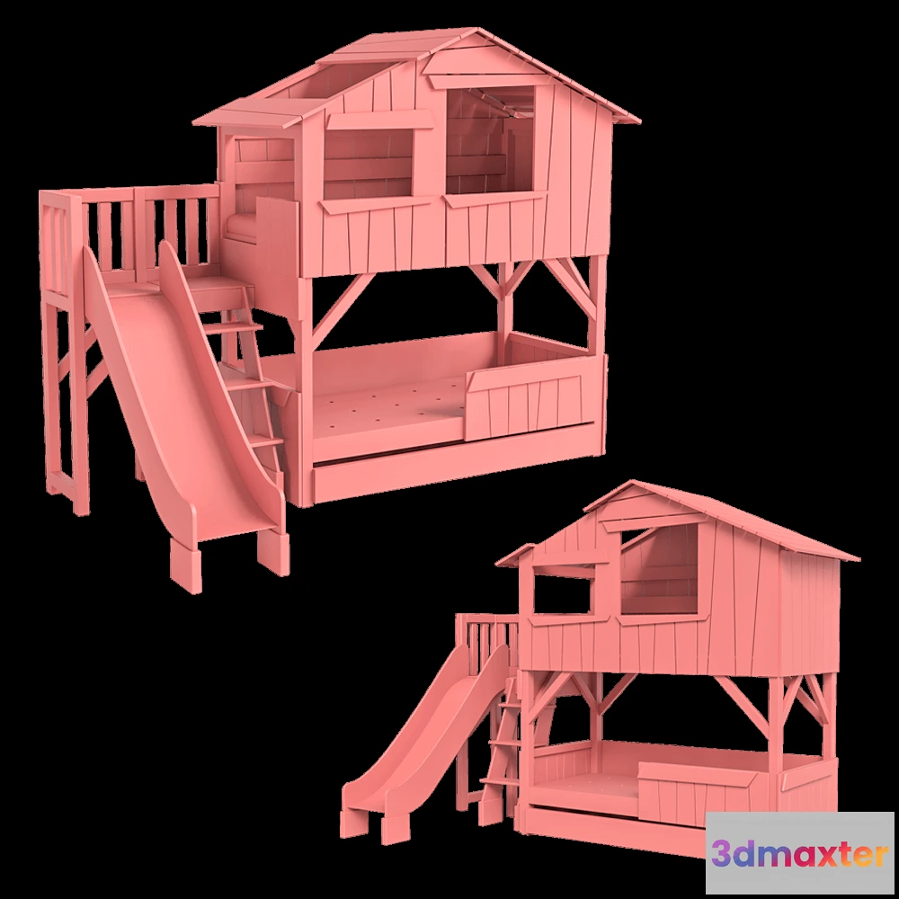 1590560 - Mathy By Bols - MDF treehouse bunk bed + slide with platform 3D Max