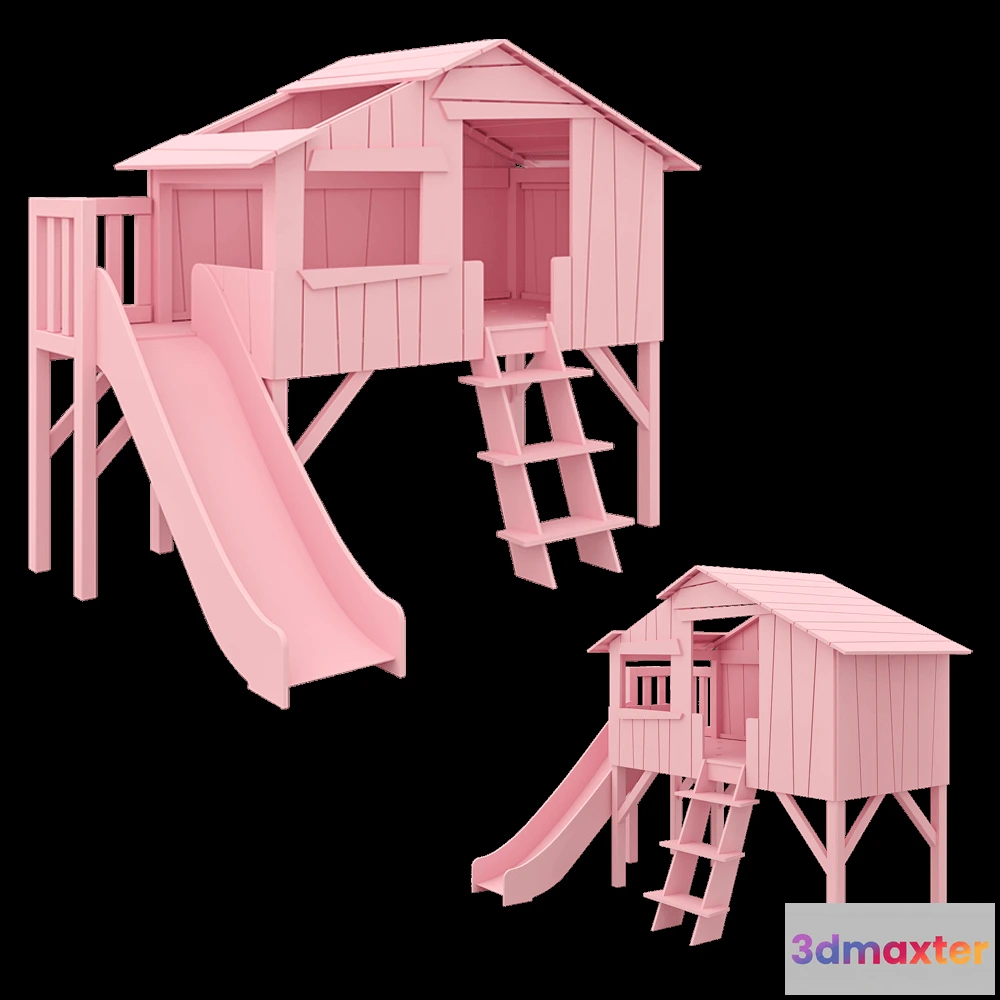 1590566 - Mathy By Bols - MDF treehouse single bed + slide with platform 3D Max