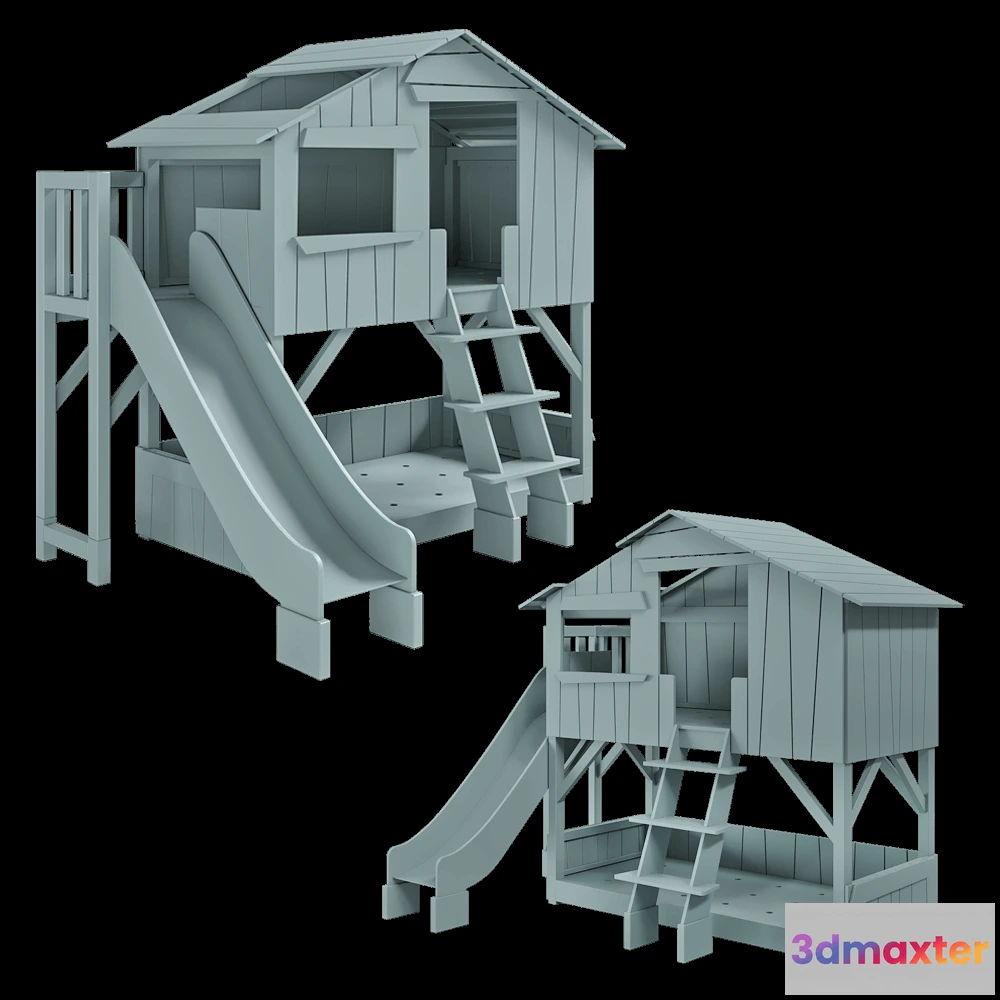 1590568 - Mathy By Bols - MDF treehouse bunk bed + slide with platform 3D Max