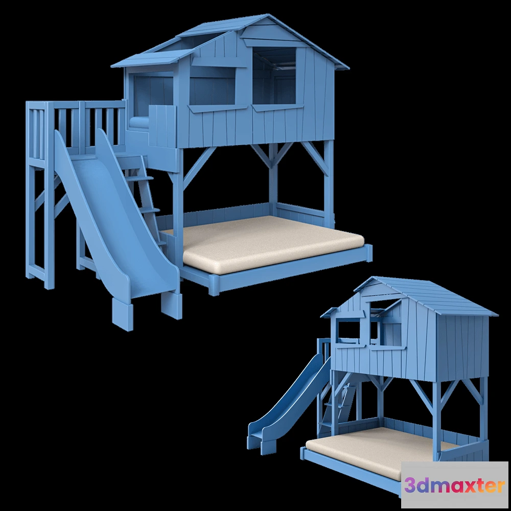 1590570 - Mathy By Bols - MDF treehouse bunk bed + slide with platform 3D Max
