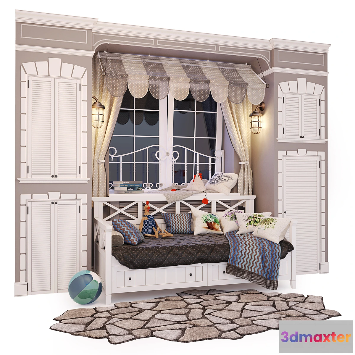 659515 - Composition under the window. Bed sofa Ocean.