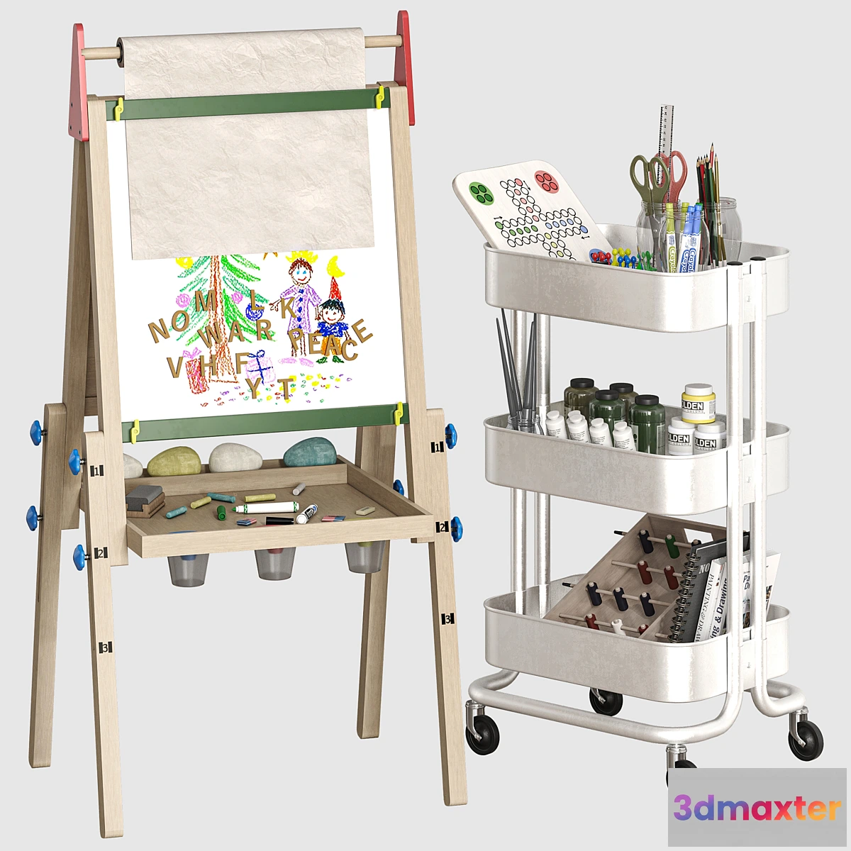 1409394 - Easel for Kids with 2 Drawing Paper Raskog 3D Max