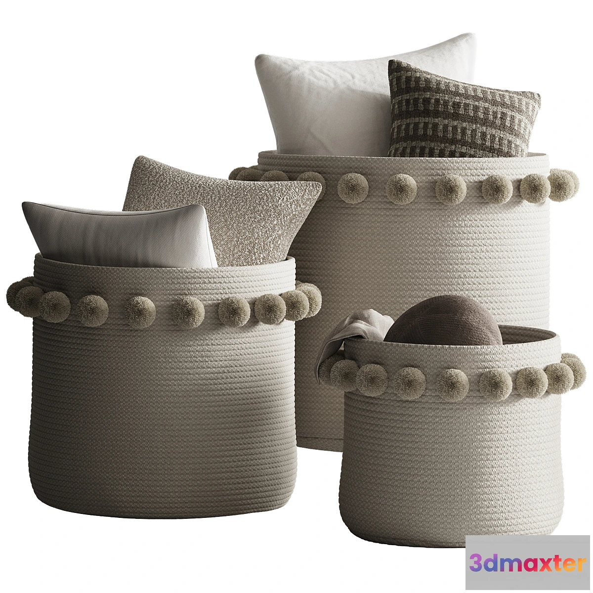 1409890 - Basket with pompoms and pillows 3D Max