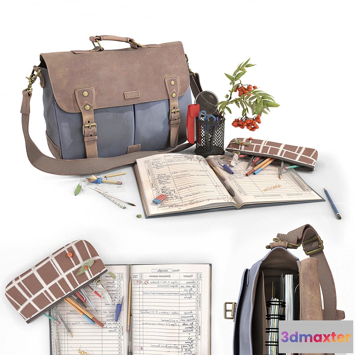 1415156 - School bag and stationery 3D Max