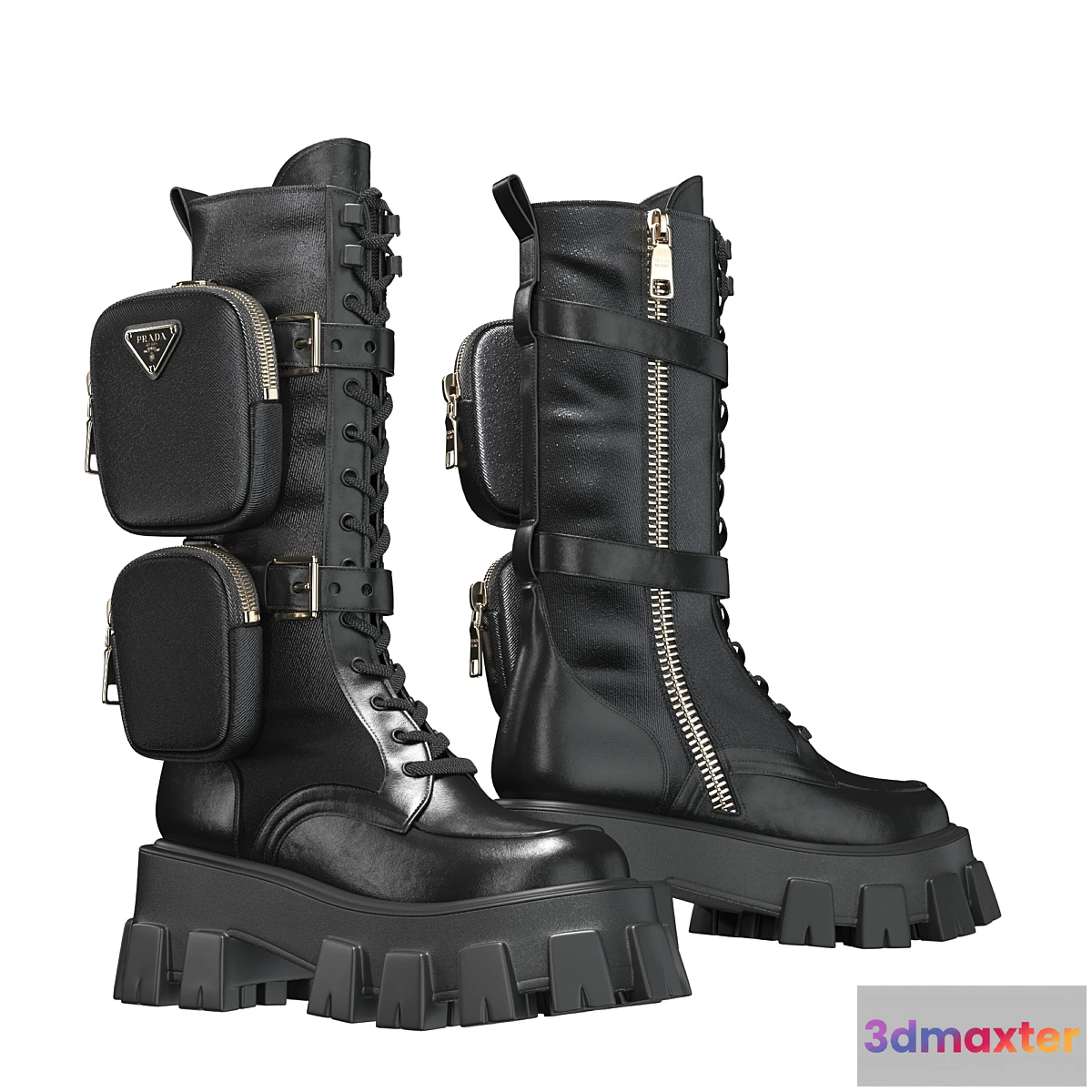 1433808 - PRADA Brushed rois leather and nylon Monolith boots 3D Max