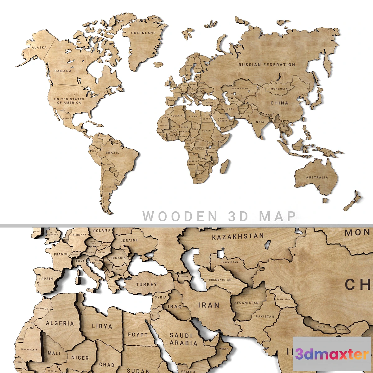 871327 - Wooden panel - world map - No.5